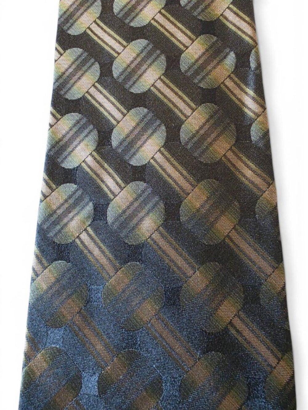 Stafford Executive Silk Tie Black Green Brown Geometric Satin Woven Classic USA - Picture 6 of 13